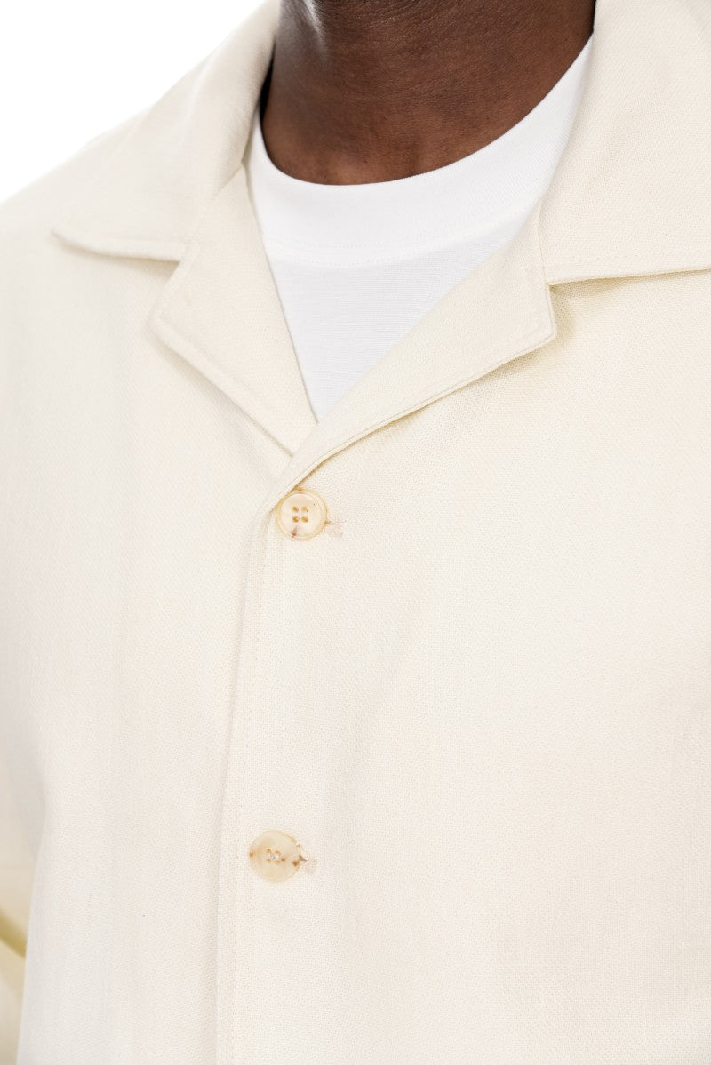 جاكيت قطني بأزرار وقصة مريحة - لون أبيض كريمي