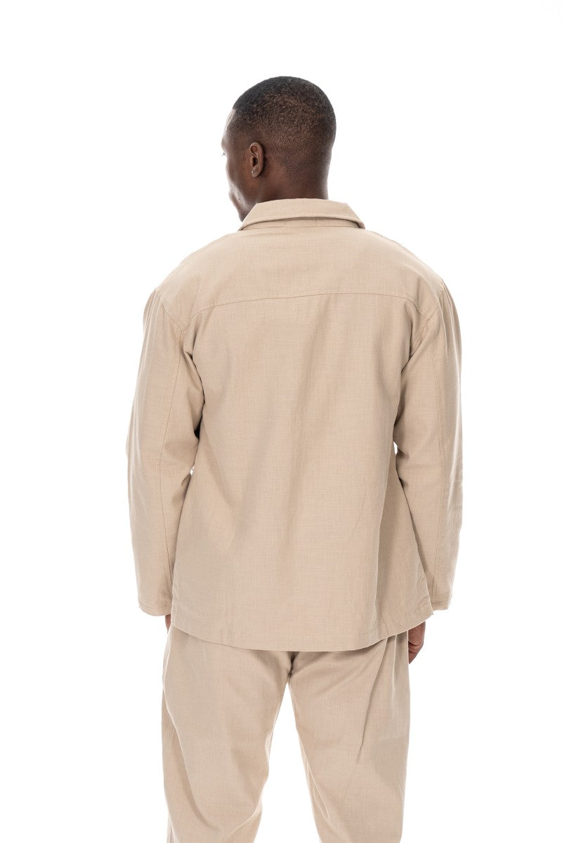 جاكيت قطني عملي بقصة مريحة - بيج