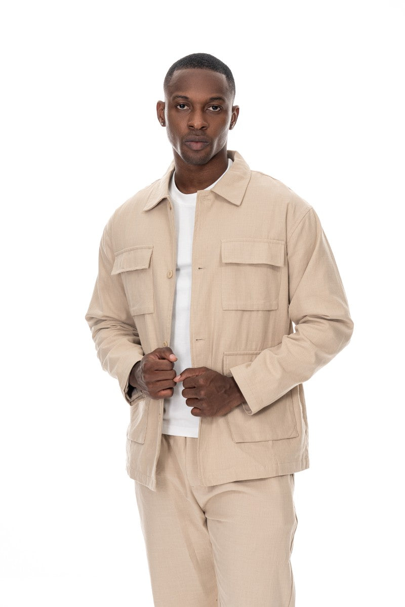 جاكيت قطني عملي بقصة مريحة - بيج