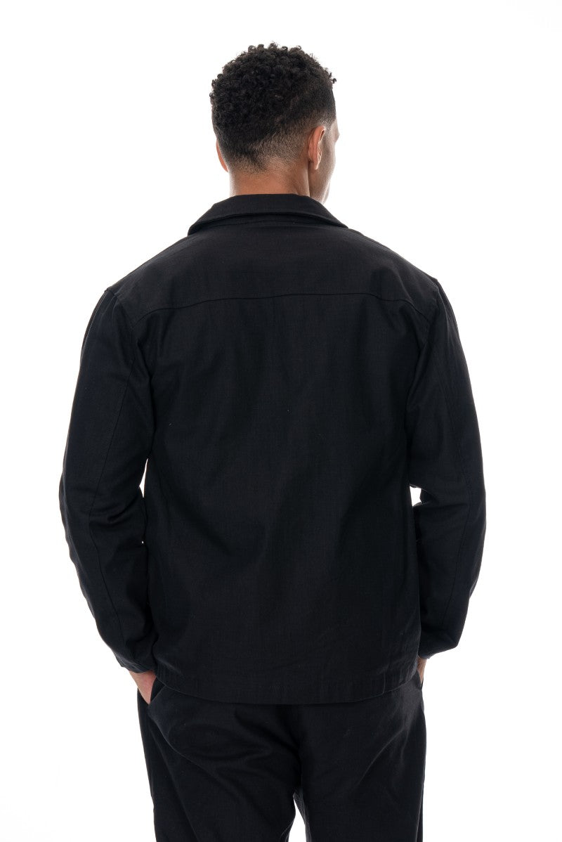 جاكيت قطني عملي بقصة مريحة - أسود