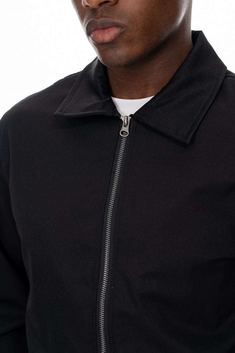 جاكيت بسحاب أمامي بقصة عادية - أسود