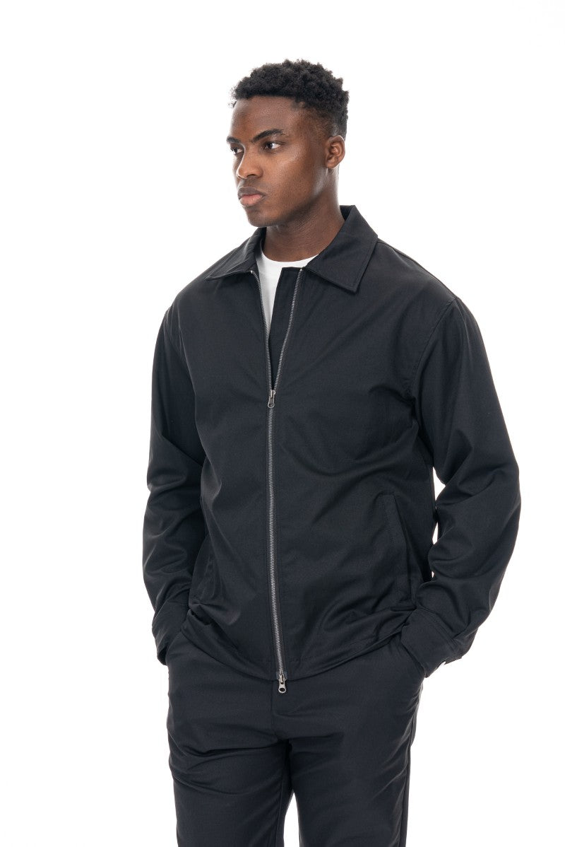 جاكيت بسحاب أمامي بقصة عادية - أسود