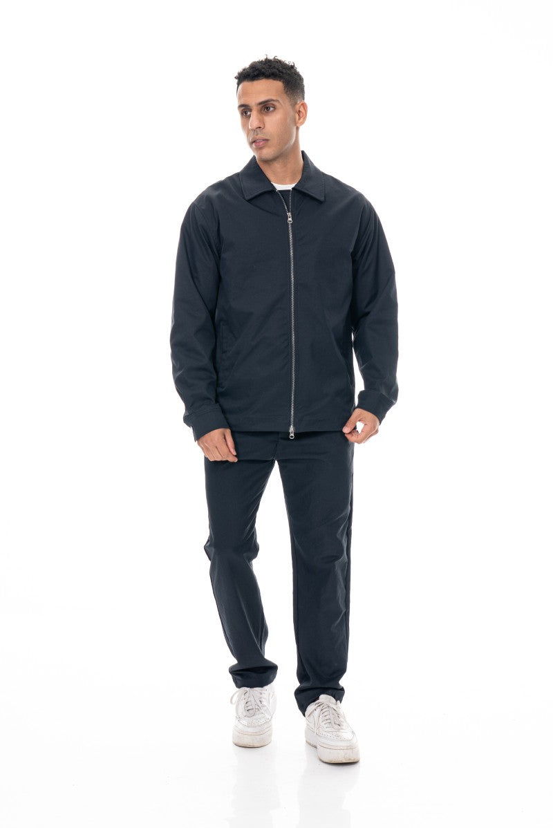 جاكيت بسحاب أمامي بقصة عادية - كحلي