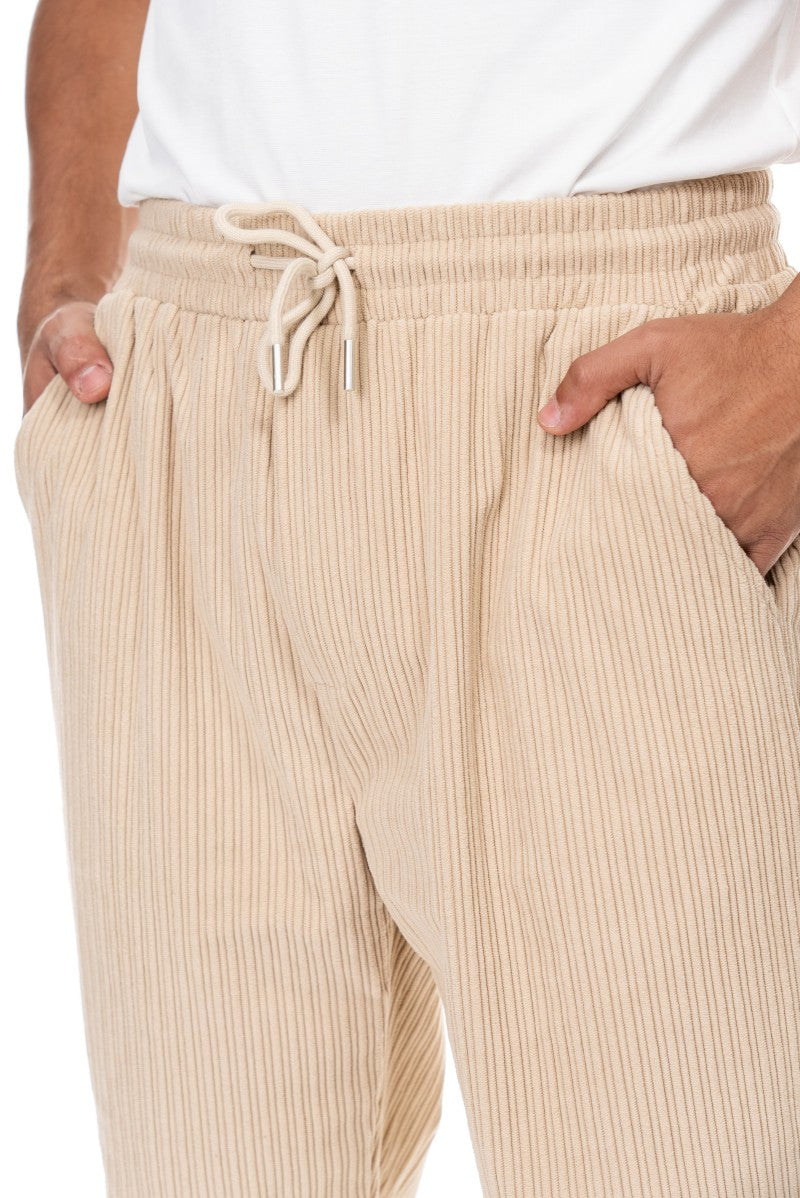 بنطال رياضي مريح من قماش الكوردروي - بيج