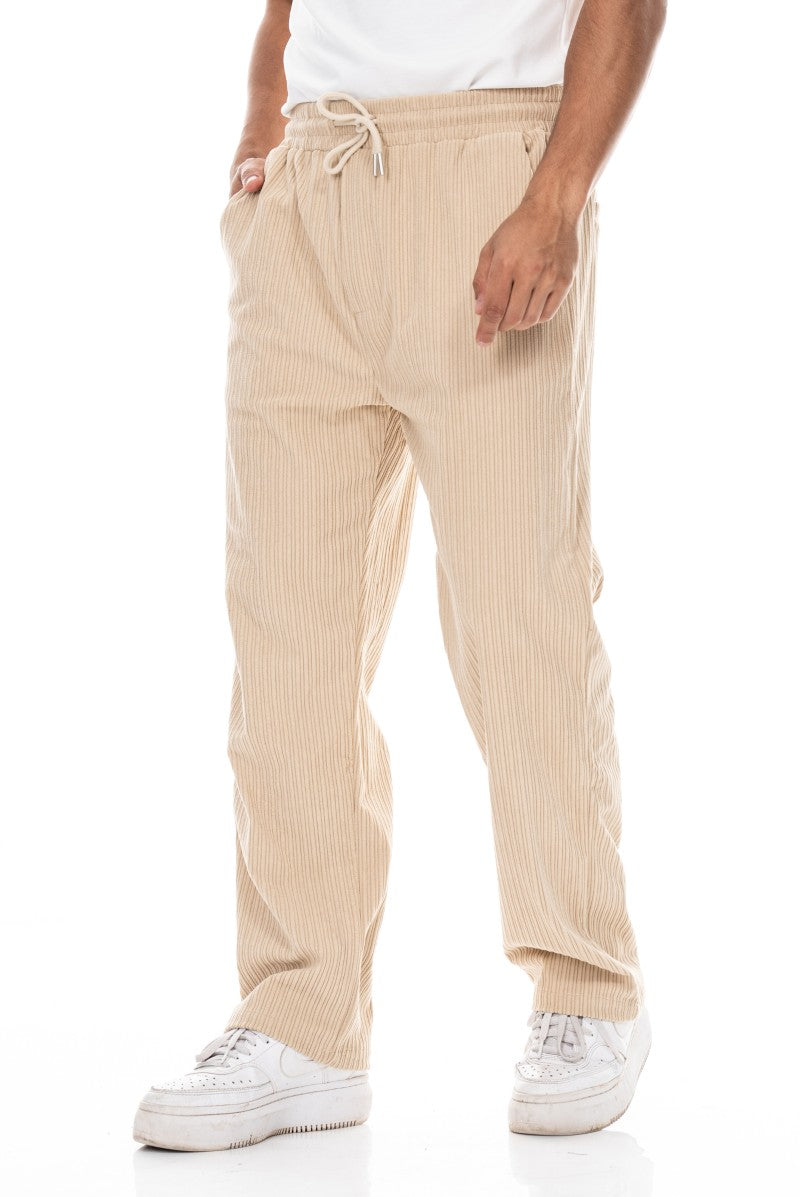 بنطال رياضي مريح من قماش الكوردروي - بيج