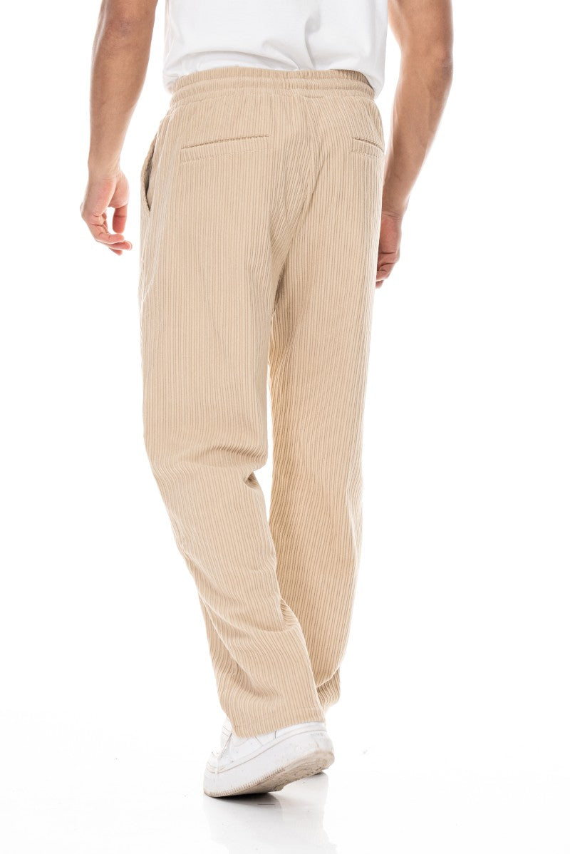 بنطال رياضي مريح من قماش الكوردروي - بيج