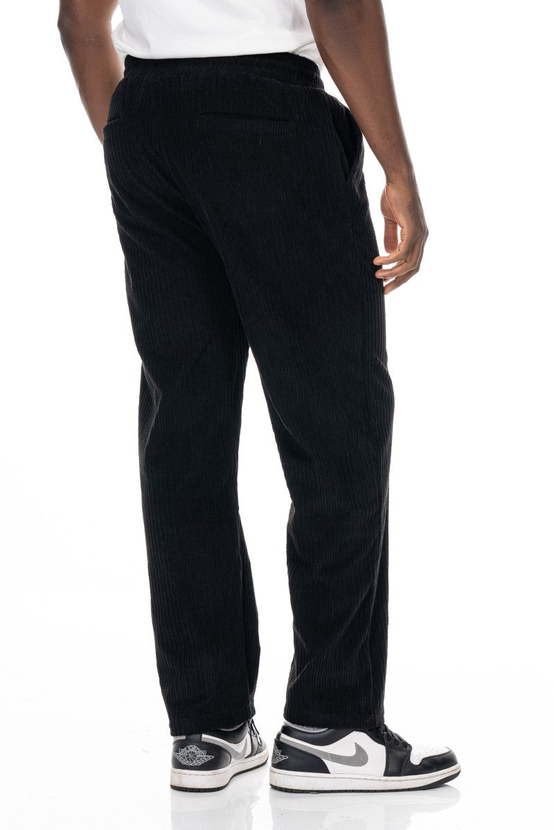 بنطال رياضي من قماش الكوردروي بقصة مريحة - أسود