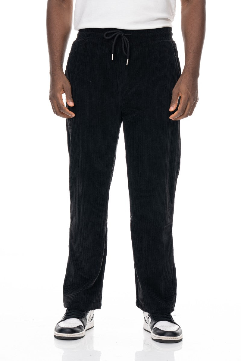 بنطال رياضي من قماش الكوردروي بقصة مريحة - أسود