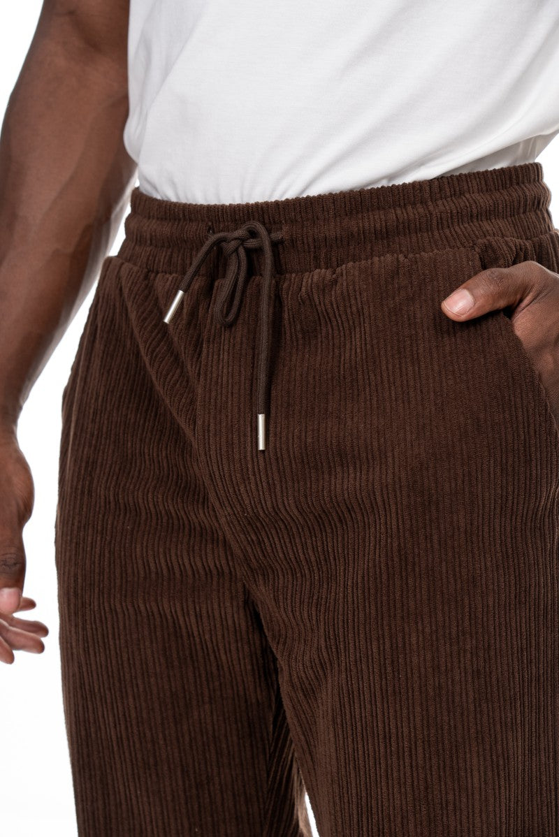 بنطال رياضي مريح من قماش الكوردروي - بني