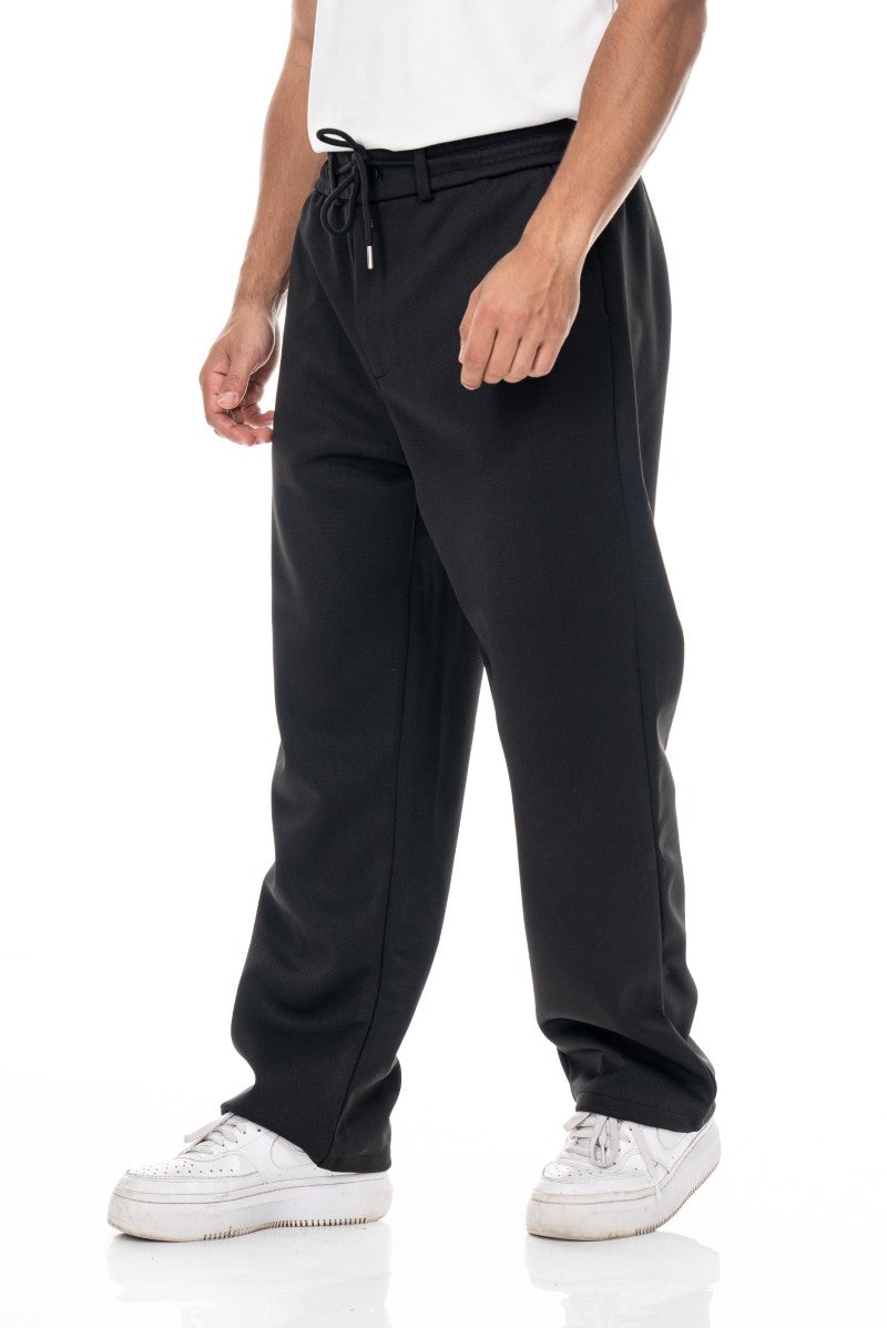 بنطال برباط بقصة مريحة - أسود