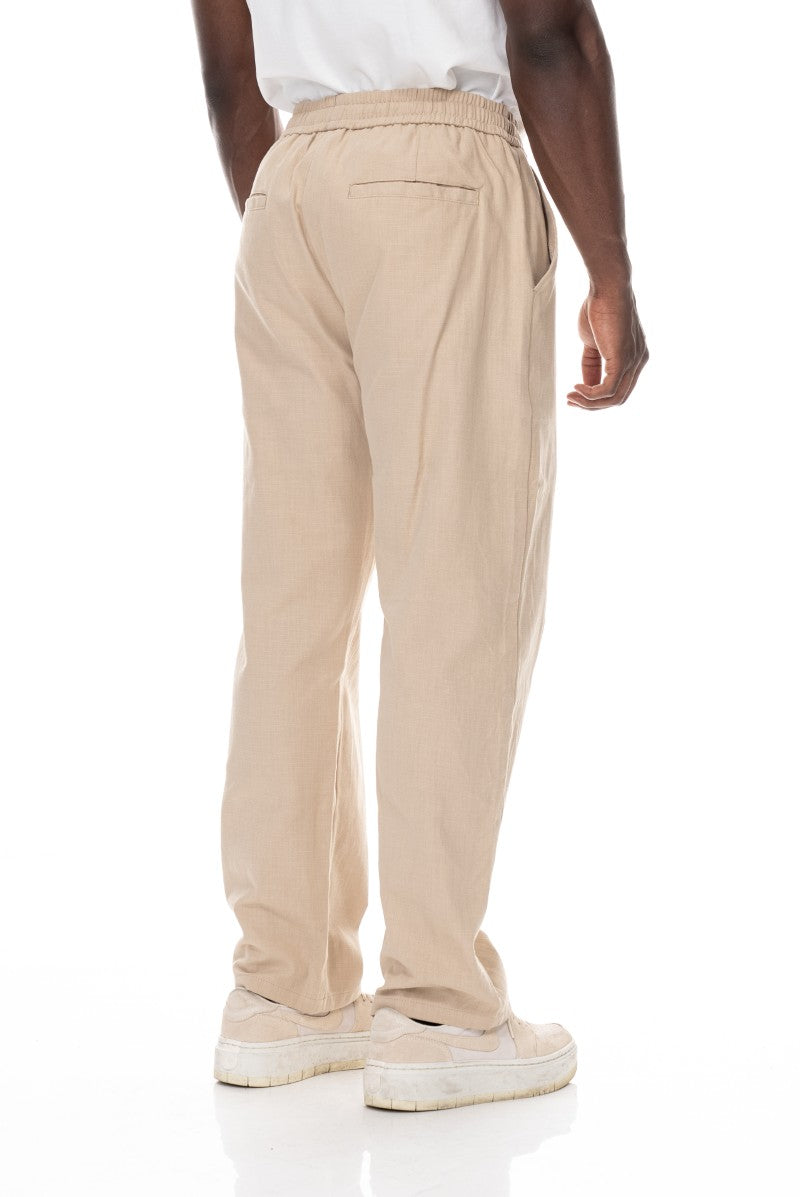 بنطال قطني برباط بقصة مريحة - بيج
