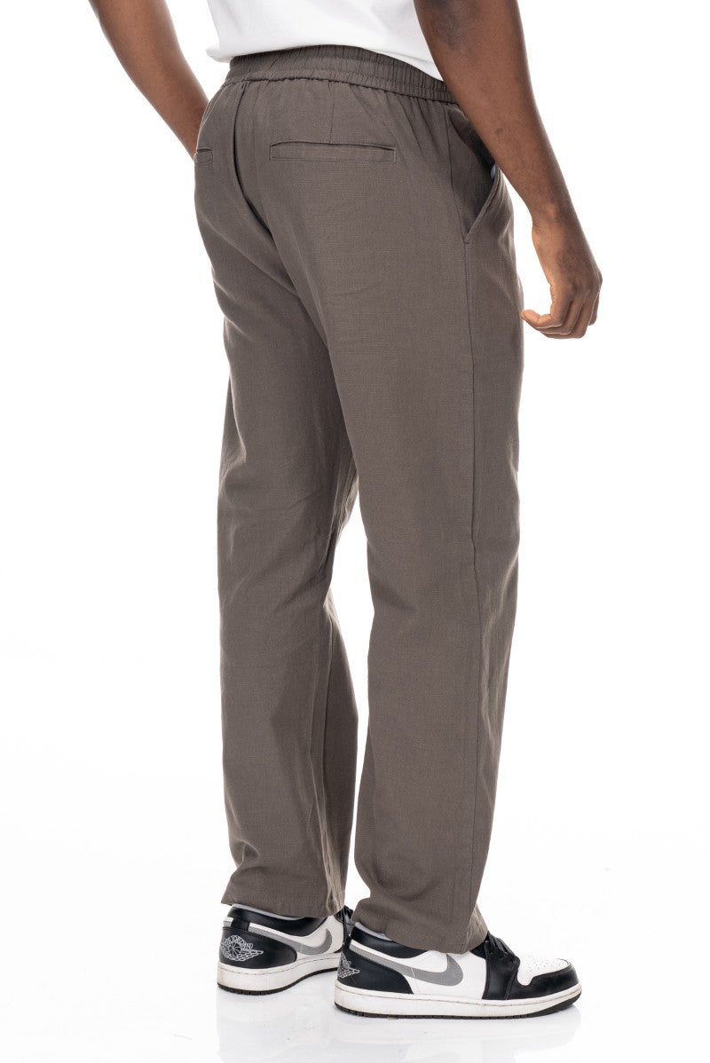 بنطال قطني برباط بقصة مريحة - رمادي