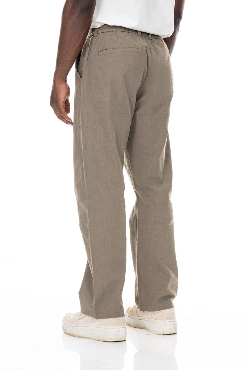 بنطال قطني برباط بقصة مريحة - كاكي