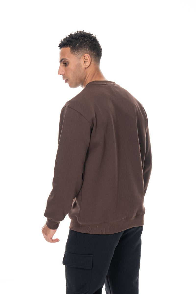 سويت شيرت قطني أساسي - بني