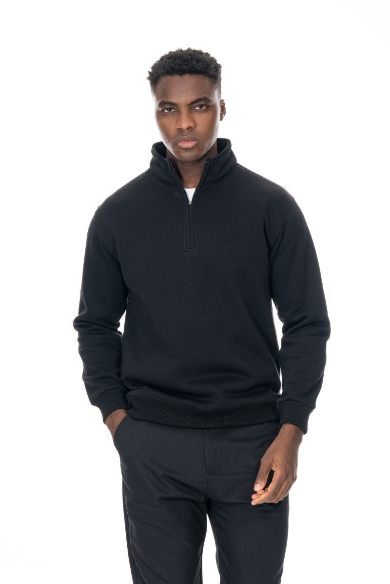 سويت شيرت قطني بنصف سحاب - أسود