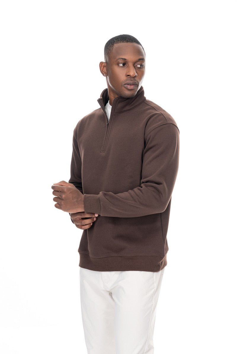 سويت شيرت قطني بنصف سحاب - بني