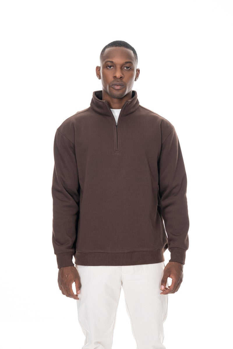 سويت شيرت قطني بنصف سحاب - بني