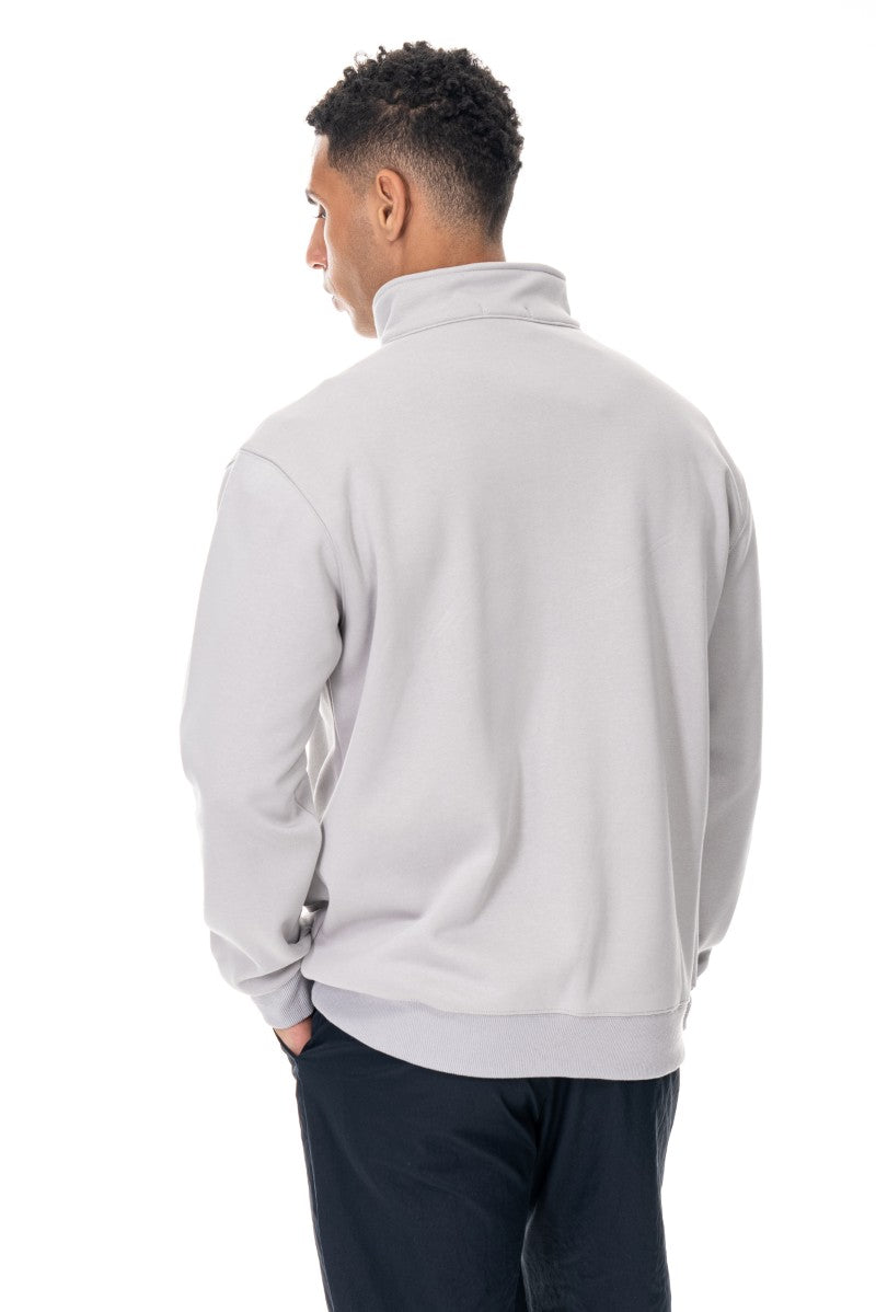 سويت شيرت قطني بنصف سحاب - رمادي فاتح