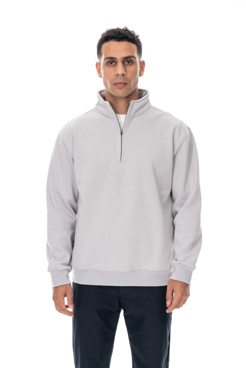 سويت شيرت قطني بنصف سحاب - رمادي فاتح