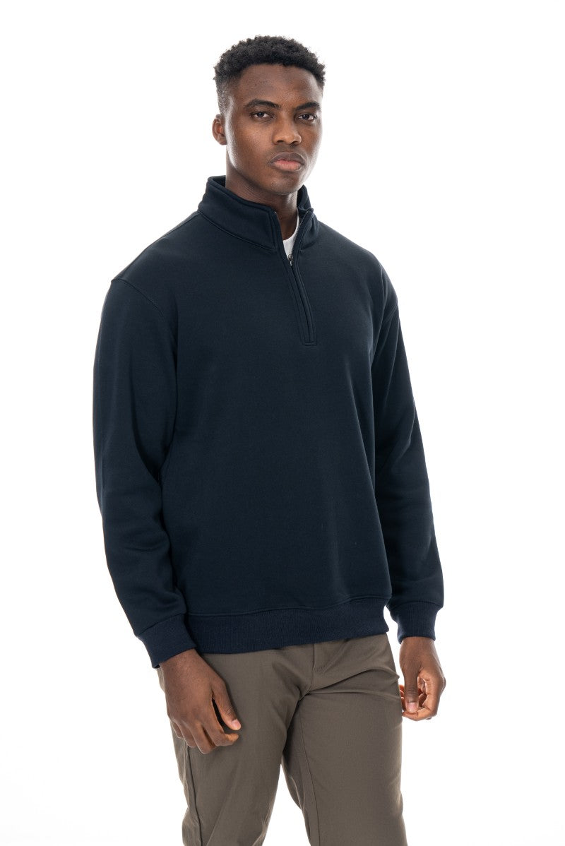 سويت شيرت قطني بنصف سحاب - كحلي