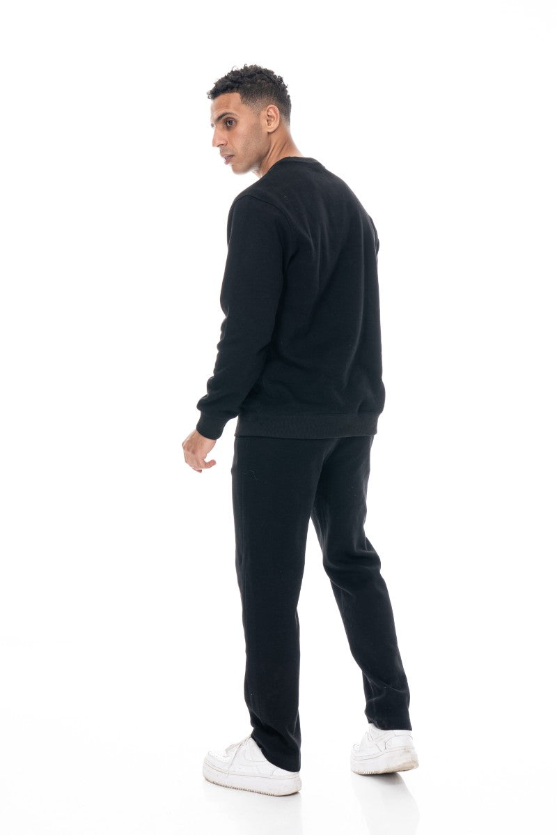 طقم سويت شيرت وبنطال رياضي أساسي - أسود