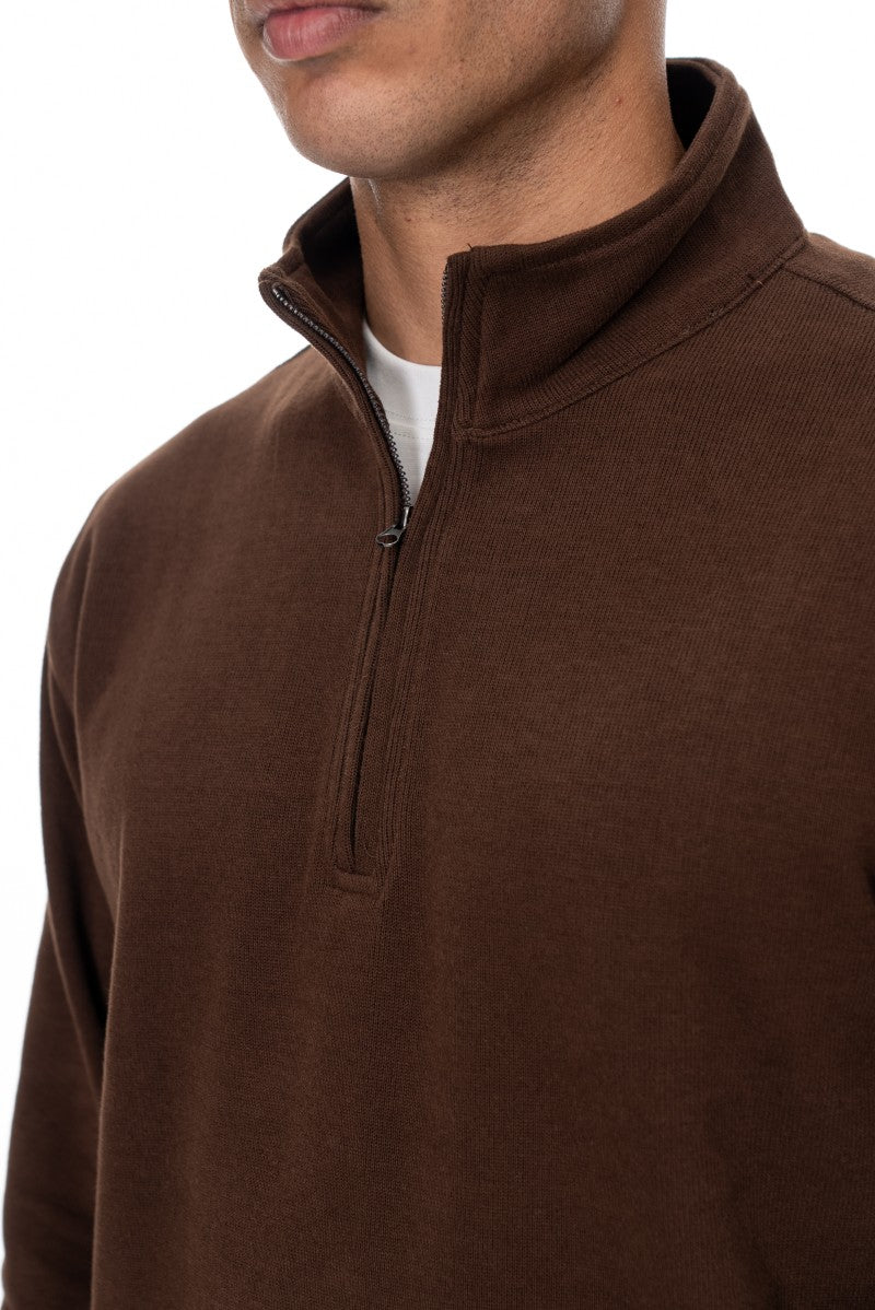 سويت شيرت أساسي بنصف سحاب - بني