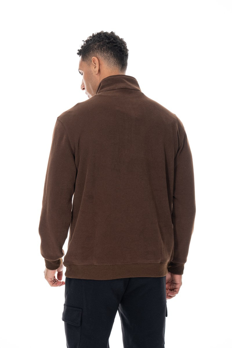 سويت شيرت أساسي بنصف سحاب - بني