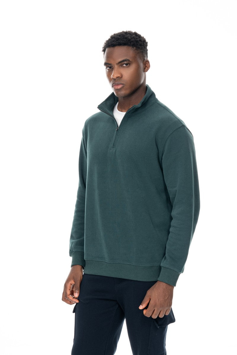 سويت شيرت أساسي بنصف سحاب - أخضر داكن