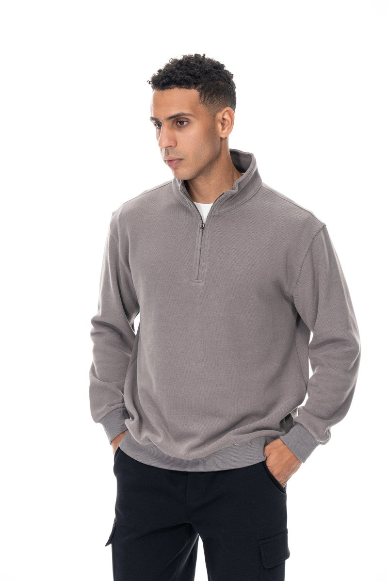 سويت شيرت أساسي بنصف سحاب - رمادي