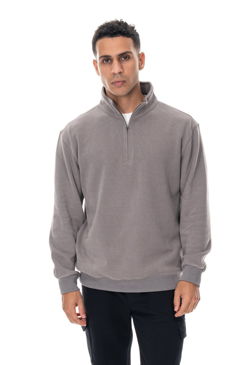 سويت شيرت أساسي بنصف سحاب - رمادي