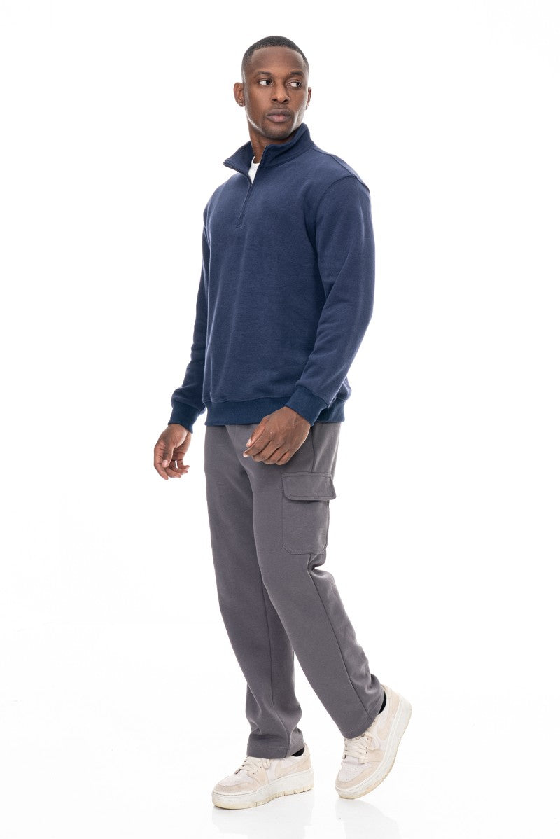 سويت شيرت أساسي بنصف سحاب - كحلي