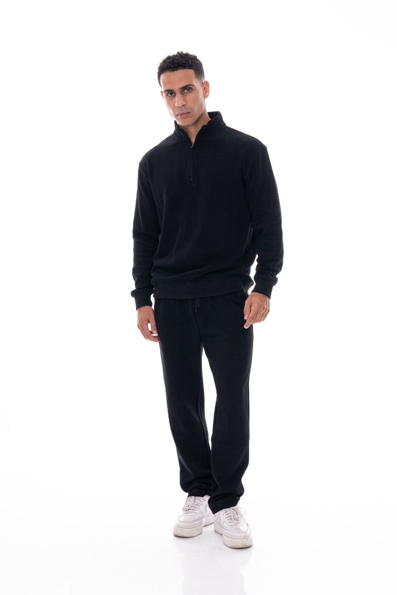 سويت شيرت أساسي بنصف سحاب - أسود