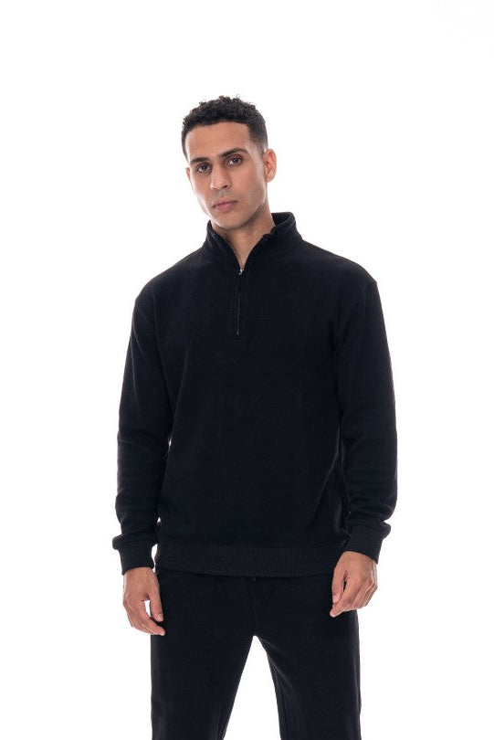 سويت شيرت أساسي بنصف سحاب - أسود