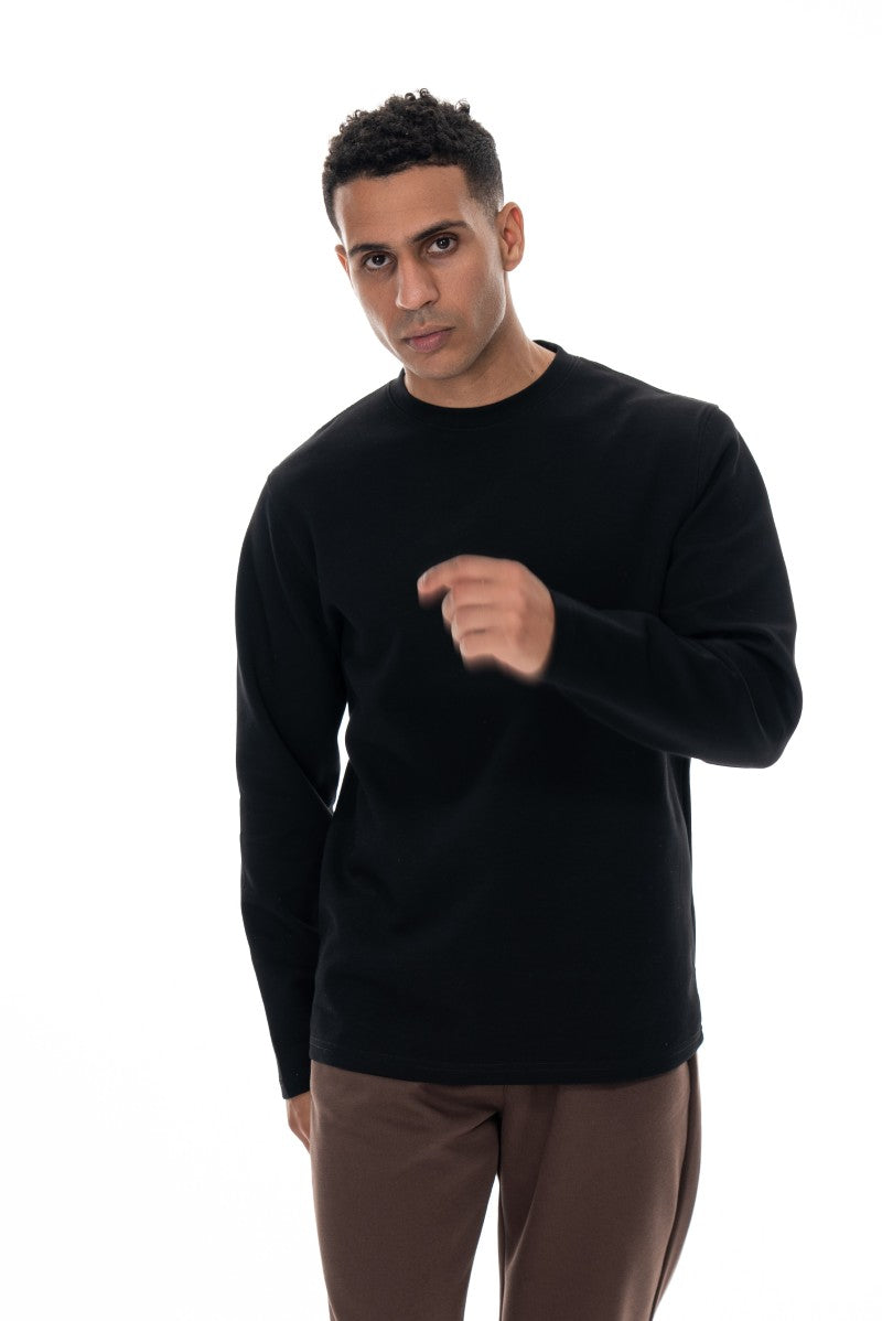 سويت شيرت قطني أساسي - أسود