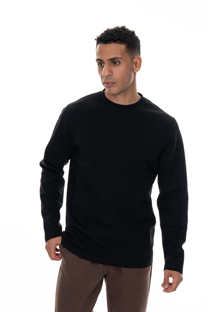 سويت شيرت قطني أساسي - أسود