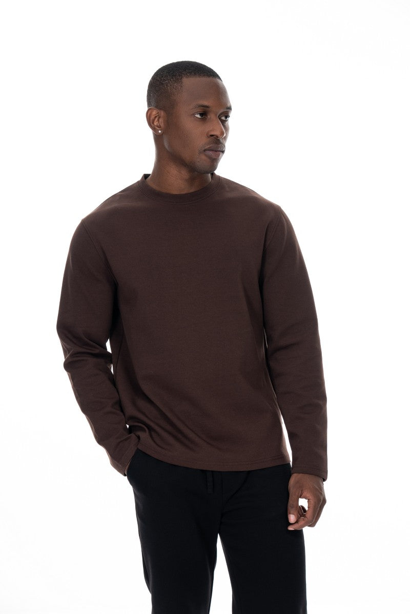 سويت شيرت قطني أساسي - بني