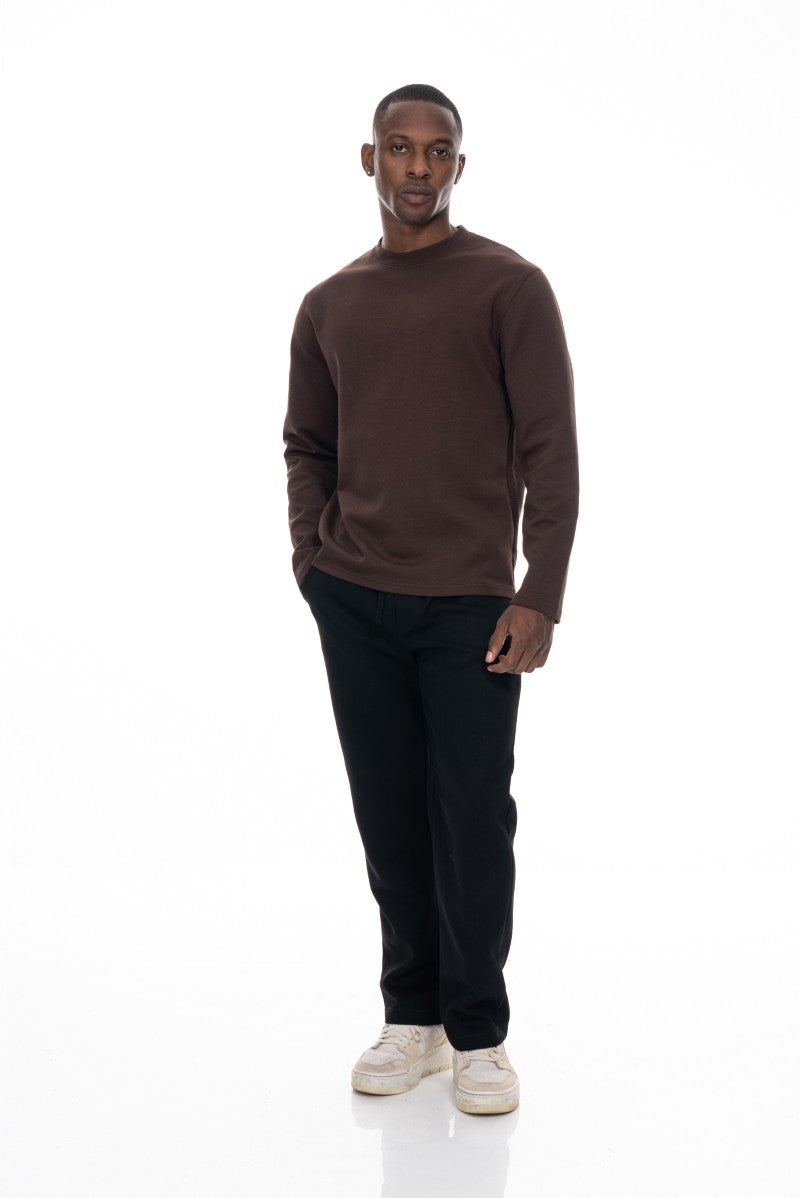 سويت شيرت قطني أساسي - بني