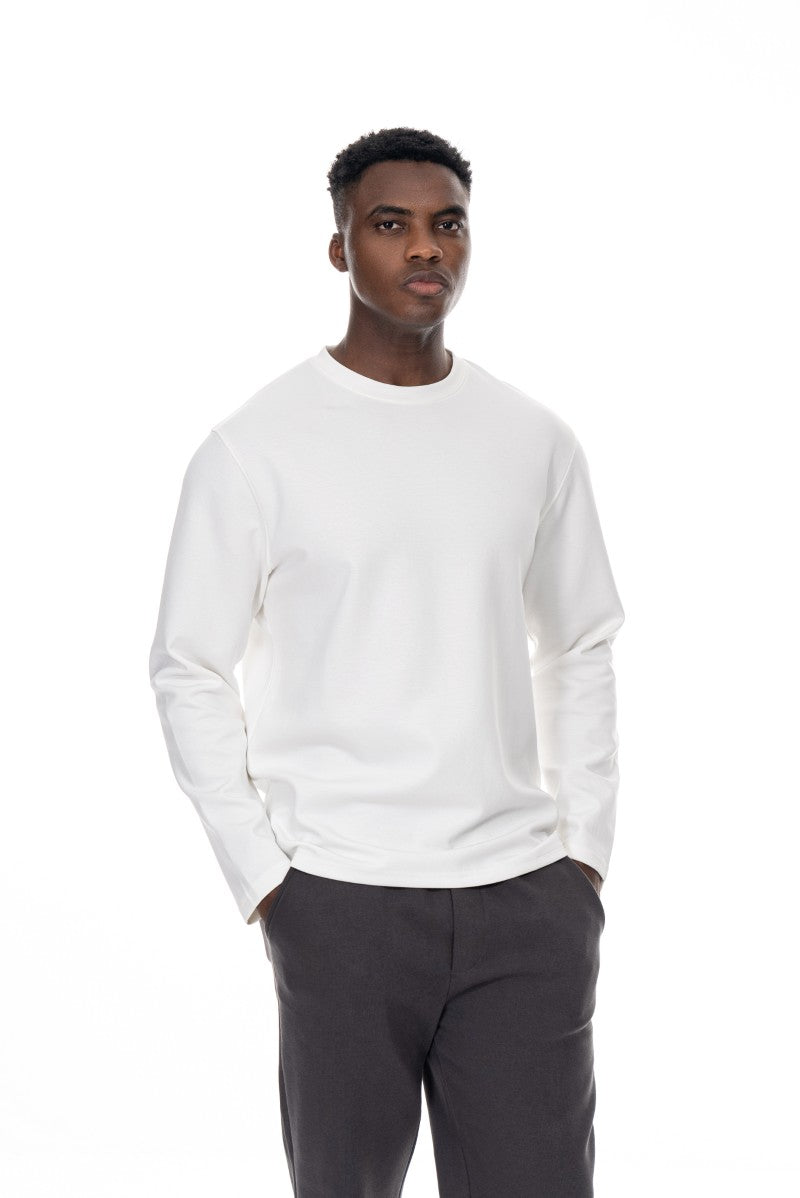 سويت شيرت قطني أساسي - أبيض كريمي