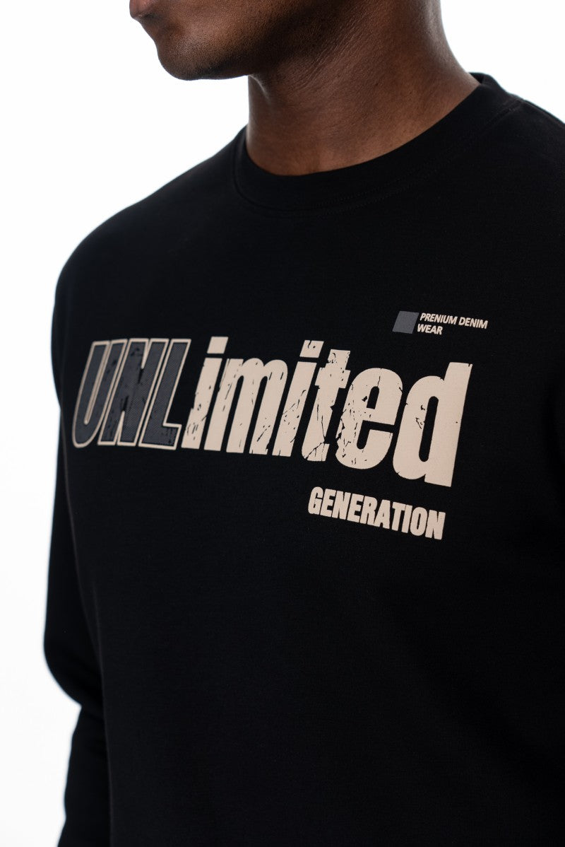 سويت شيرت قطني مطبوع - أسود