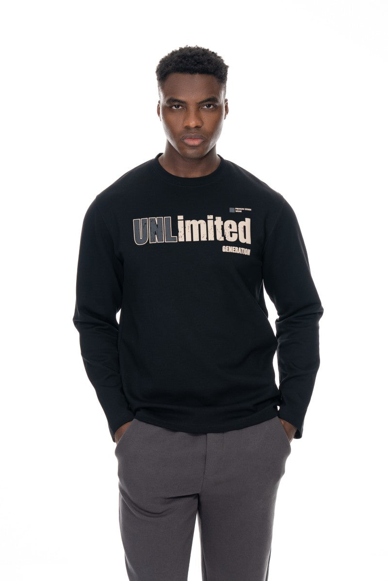 سويت شيرت قطني مطبوع - أسود