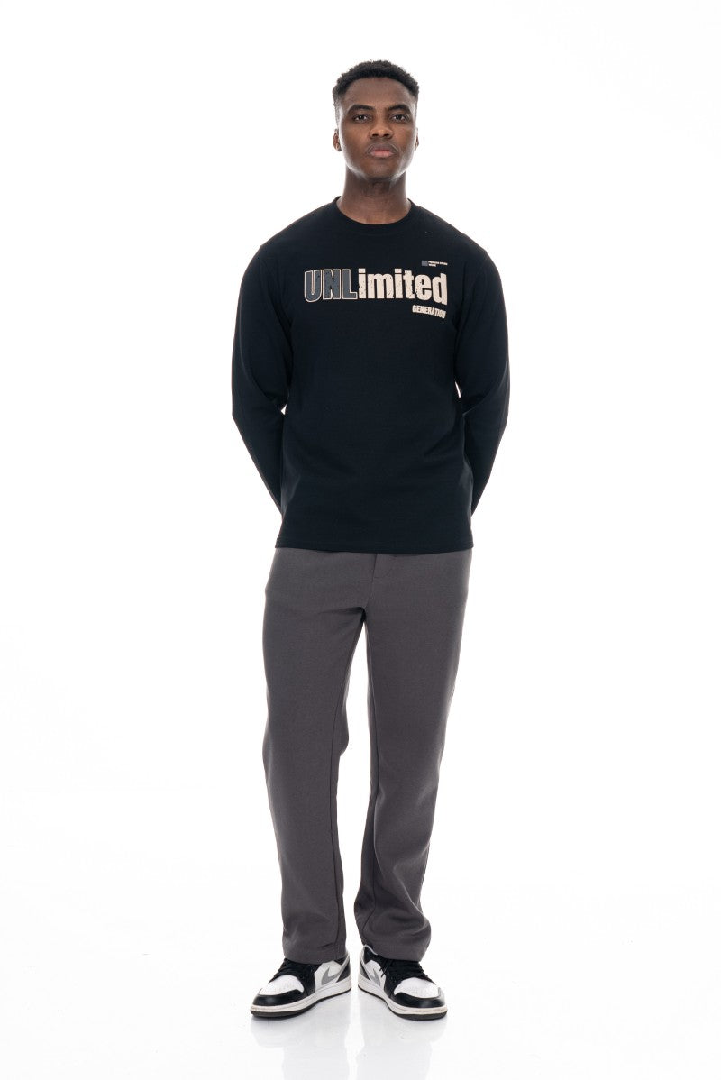 سويت شيرت قطني مطبوع - أسود