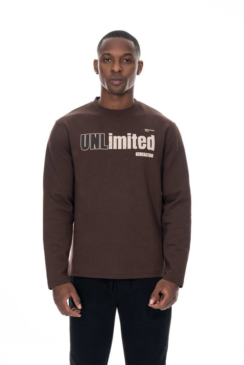 سويت شيرت قطني مطبوع - بني