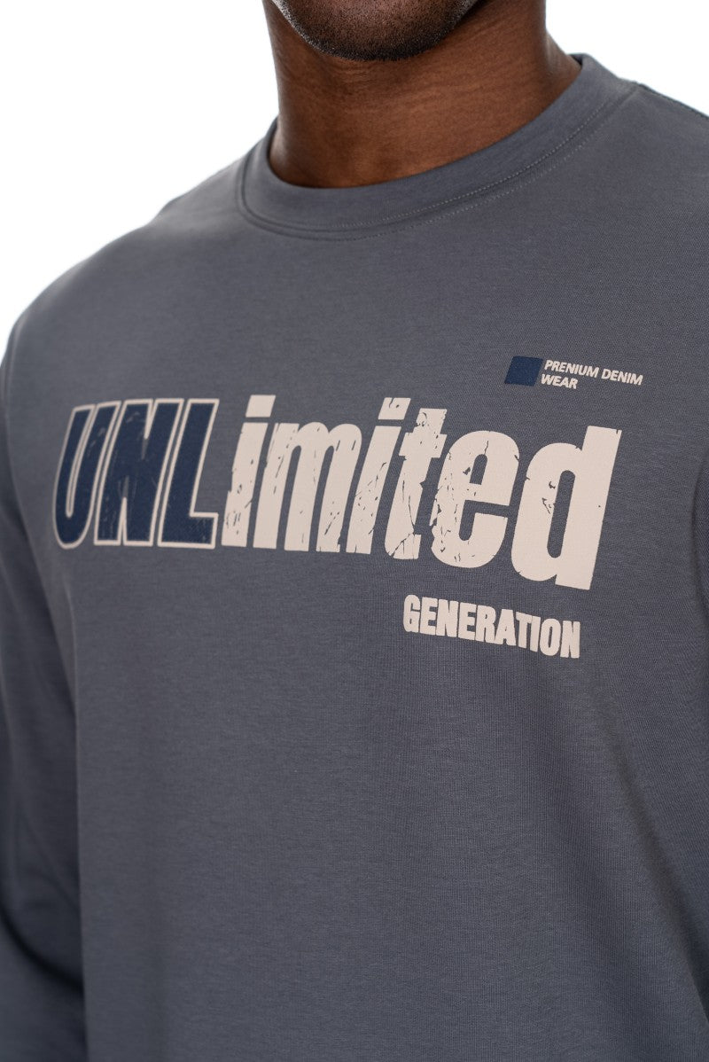 سويت شيرت قطني مطبوع - رمادي