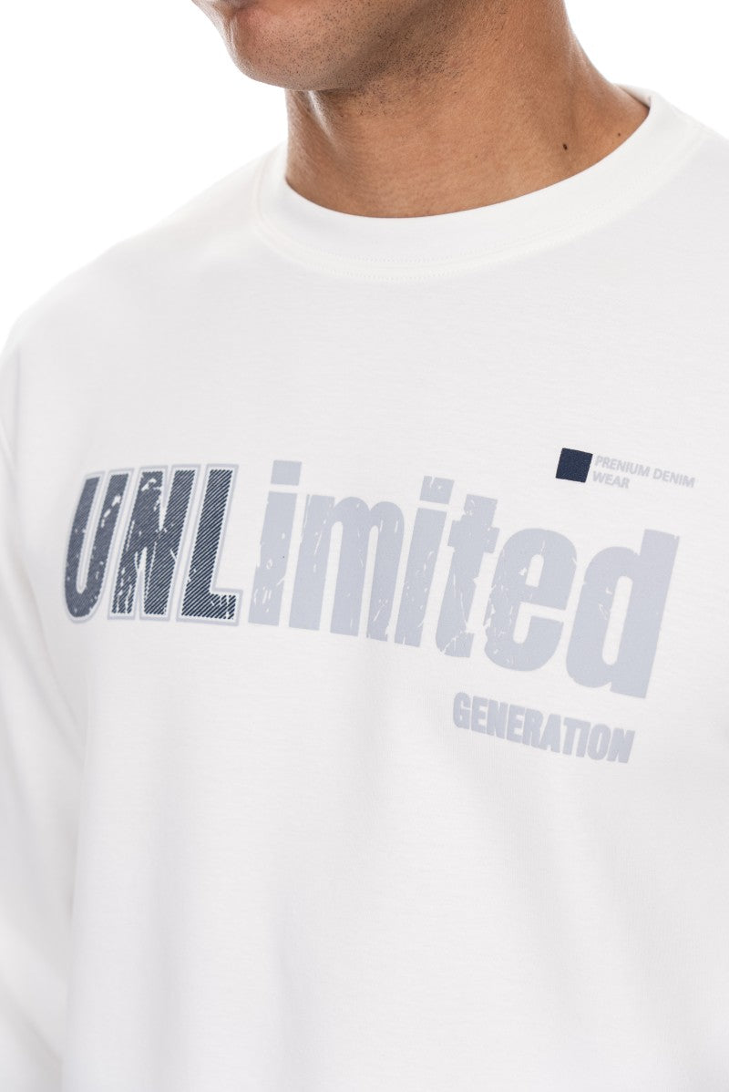 سويت شيرت قطني مطبوع - أبيض كريمي