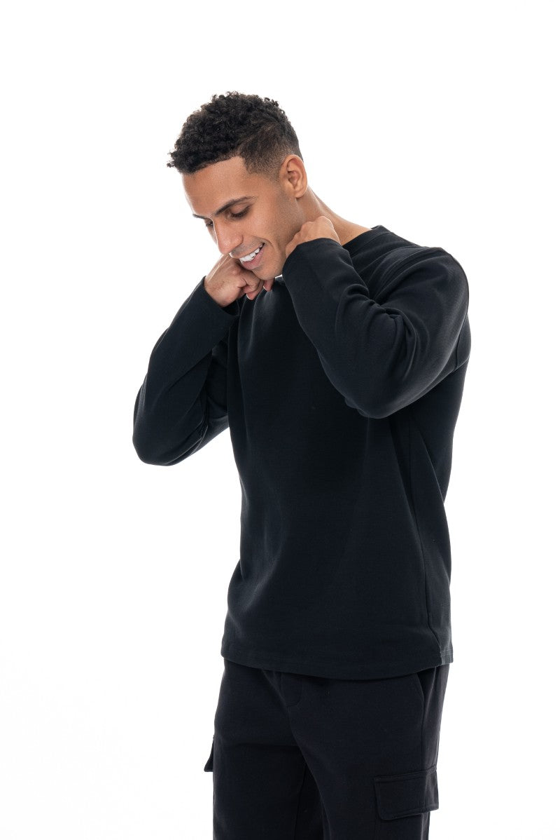 سويت شيرت قطني أساسي - أسود