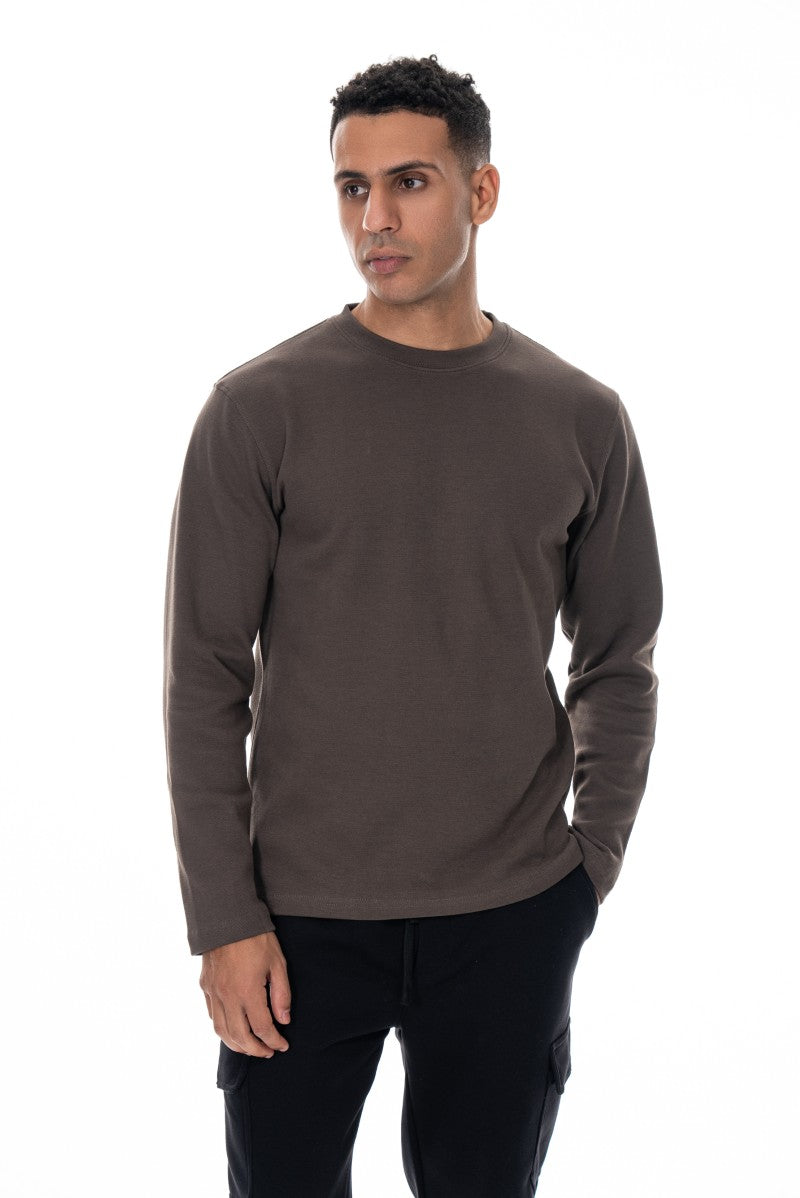 سويت شيرت قطني أساسي - بني