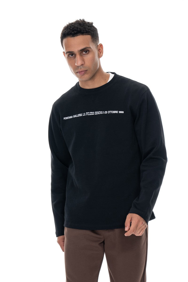 سويت شيرت قطني مطبوع - أسود
