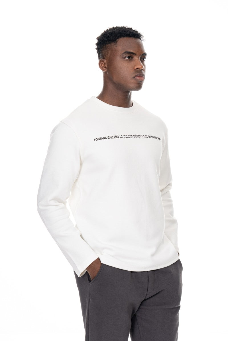 سويت شيرت قطني مطبوع - أبيض كريمي