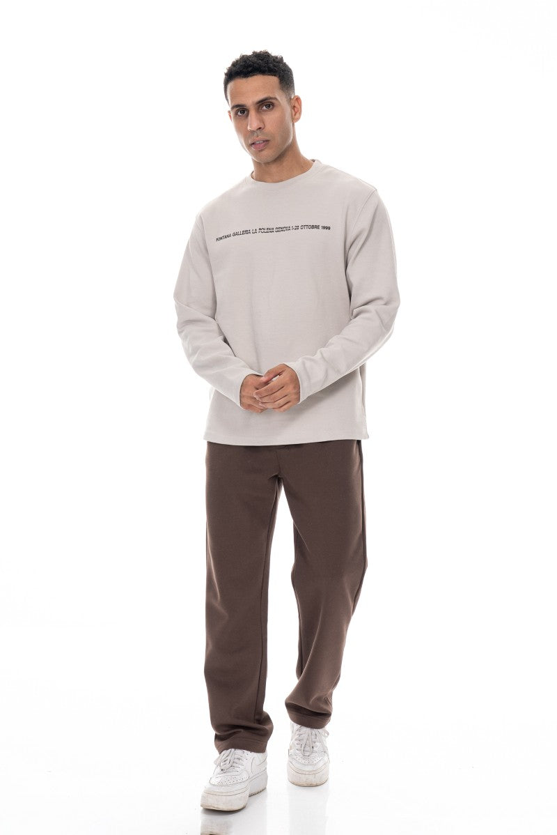 سويت شيرت قطني مطبوع - حجري