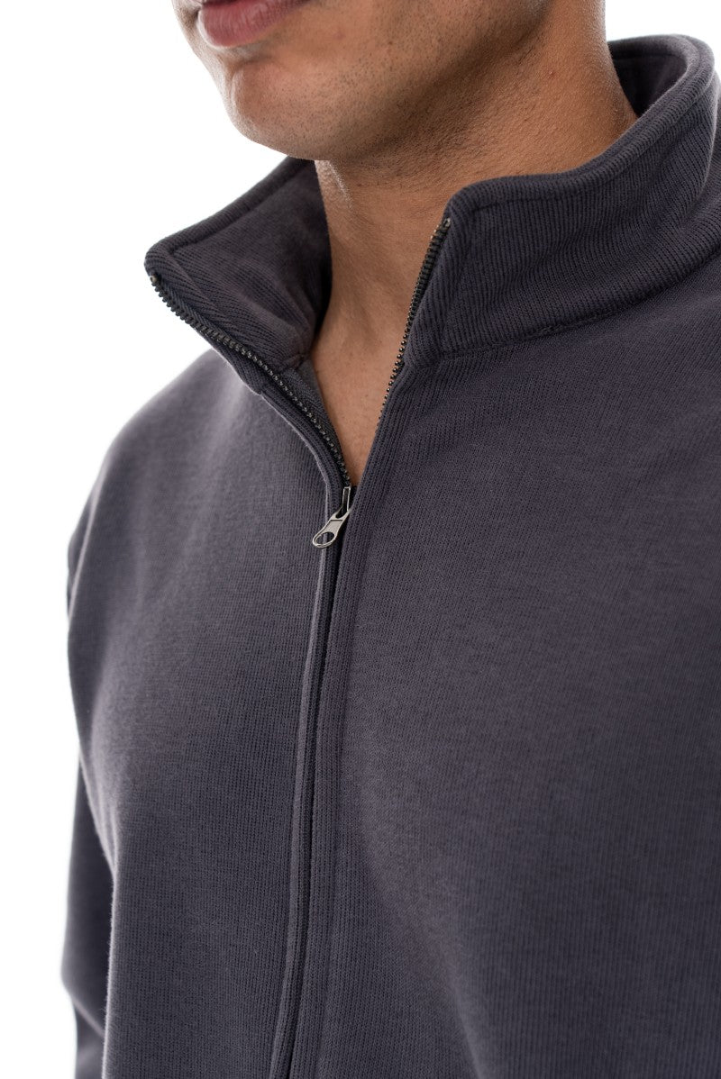 جاكيت قطني بسحاب وياقة عالية - رمادي داكن